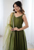 Dazzling Green Lace Work Chanderi Silk Anarkali Suit With Dupatta
