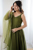 Dazzling Green Lace Work Chanderi Silk Anarkali Suit With Dupatta