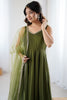 Dazzling Green Lace Work Chanderi Silk Anarkali Suit With Dupatta