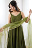 Dazzling Green Lace Work Chanderi Silk Anarkali Suit With Dupatta