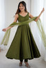 Dazzling Green Lace Work Chanderi Silk Anarkali Suit With Dupatta
