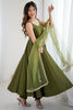 Dazzling Green Lace Work Chanderi Silk Anarkali Suit With Dupatta