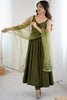 Dazzling Green Lace Work Chanderi Silk Anarkali Suit With Dupatta