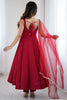 Mesmerizing Red Border Work Chanderi Silk Festival Wear Anarkali Suit 