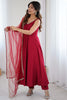Mesmerizing Red Border Work Chanderi Silk Festival Wear Anarkali Suit 