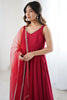 Mesmerizing Red Border Work Chanderi Silk Festival Wear Anarkali Suit 