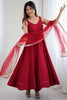 Mesmerizing Red Border Work Chanderi Silk Festival Wear Anarkali Suit 