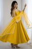 Unique Yellow Lace Work Chanderi Silk Festival Wear Anarkali Suit With Dupatta