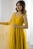 Unique Yellow Lace Work Chanderi Silk Festival Wear Anarkali Suit With Dupatta