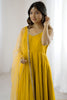 Unique Yellow Lace Work Chanderi Silk Festival Wear Anarkali Suit With Dupatta