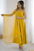 Unique Yellow Lace Work Chanderi Silk Festival Wear Anarkali Suit With Dupatta