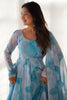 Astonishing Sky-Blue Digital Printed Organza Anarkali Suit With Dupatta