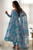 Astonishing Sky-Blue Digital Printed Organza Anarkali Suit With Dupatta