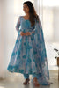 Astonishing Sky-Blue Digital Printed Organza Anarkali Suit With Dupatta