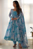 Astonishing Sky-Blue Digital Printed Organza Anarkali Suit With Dupatta