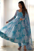 Astonishing Sky-Blue Digital Printed Organza Anarkali Suit With Dupatta