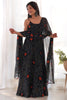 Beautiful Black Bandhani Printed Chiffon Event Wear Gown With Dupatta