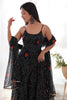 Beautiful Black Bandhani Printed Chiffon Event Wear Gown With Dupatta