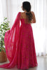 Adorable Pink Bandhani Printed Chiffon Traditional Gown With Dupatta