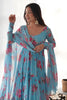 Beautiful Sky-Blue Floral Printed Georgette Anarkali Pant Suit