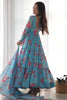 Beautiful Sky-Blue Floral Printed Georgette Anarkali Pant Suit