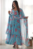 Beautiful Sky-Blue Floral Printed Georgette Anarkali Pant Suit