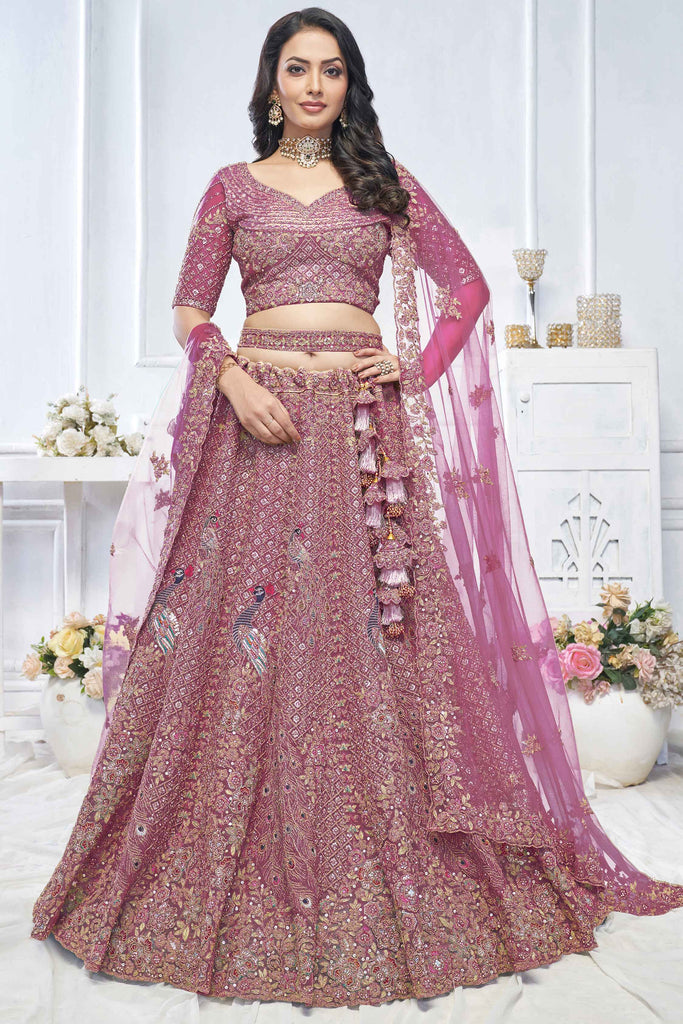 Adorable Magenta Embroidered Net Engagement Wear Lehenga Choli