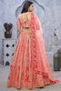 Impressive Peach Embroidered Organza Silk Bridesmaid Lehenga Choli