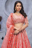 Impressive Peach Embroidered Organza Silk Bridesmaid Lehenga Choli