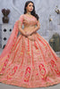 Impressive Peach Embroidered Organza Silk Bridesmaid Lehenga Choli