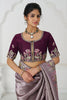 Special Lilac Color Embroidered Dola Silk Engagement Wear Saree