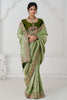 Cherished Pista Green Embroidered Border Dola Silk Wedding Wear Saree