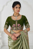 Cherished Pista Green Embroidered Border Dola Silk Wedding Wear Saree