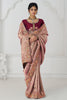 Marvelous Rose Gold Bird Motifs Work Dola Silk Reception Wear Saree