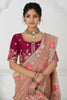 Lovely Peach Multi-Thread Work Viscose Silk Wedding Wear Saree