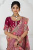 Unique Pink Embroidered Viscose Silk Reception Wear Saree With Blouse