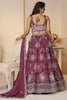 Surprising Wine Thread Work Satin Silk Reception Wear Lehenga Choli