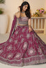 Surprising Wine Thread Work Satin Silk Reception Wear Lehenga Choli