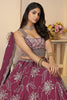 Surprising Wine Thread Work Satin Silk Reception Wear Lehenga Choli