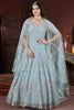 Marvelous Sky Blue Embroidered Net Engagement Wear Gown With Dupatta