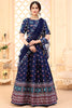 Excellent Navy Blue Digital Printed Art Silk Lehenga Choli With Dupatta