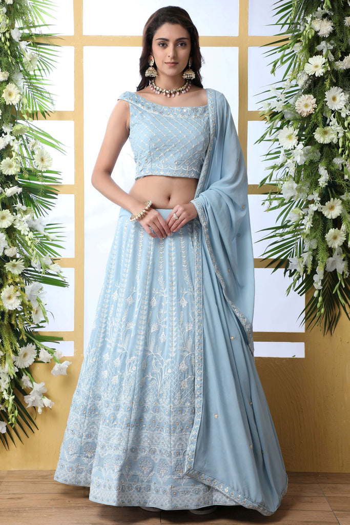 Fascinating Sky Blue Sequins Georgette Festival Wear Lehenga Choli