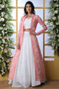 Wonderful White Georgette Party Wear Crop Top Lehenga With Shrug