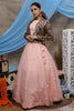 Fascinating Peach Net Party Wear Lehenga Choli With Jacket
