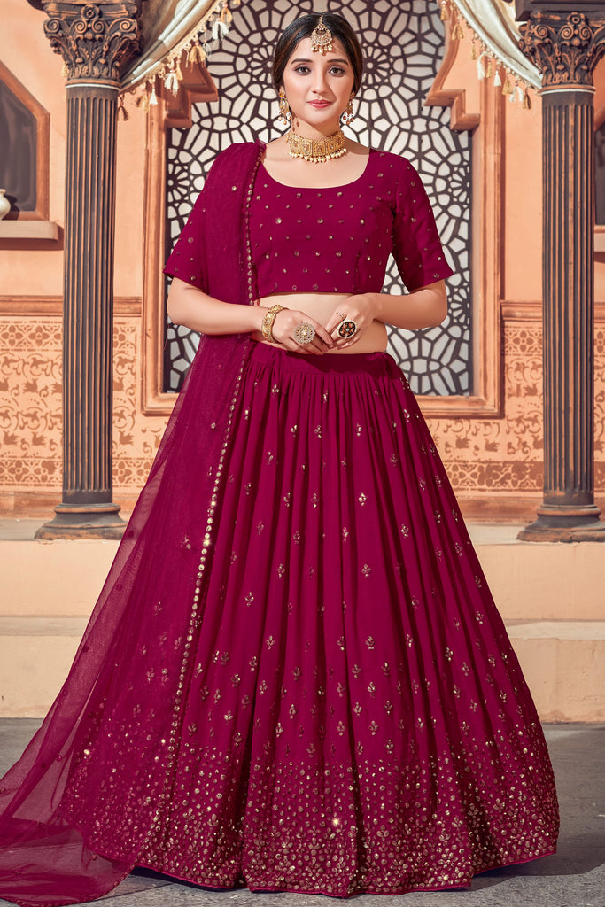 Awesome Deep Pink Thread Work Georgette Bridesmaid Lehenga Choli