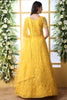 Astonishing Yellow Thread Embroidered Net Haldi Wear Gown