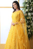 Astonishing Yellow Thread Embroidered Net Haldi Wear Gown