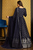 Beautiful Navy Blue Foil Work Georgette Gown With Dupatta