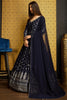 Beautiful Navy Blue Foil Work Georgette Gown With Dupatta