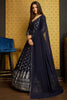 Beautiful Navy Blue Foil Work Georgette Gown With Dupatta